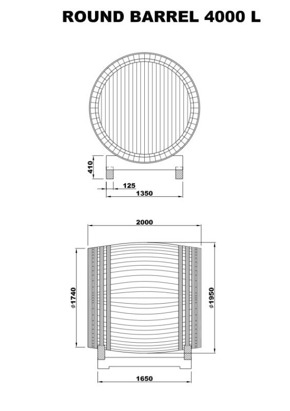 e.   DREVENÝ DUBOVÝ SUD  4 000 L - okrúhly 1